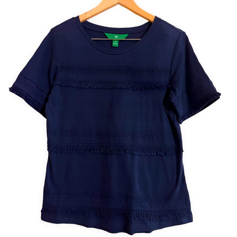 Woman’s Navy Blue Fringe Textured Top by Dip